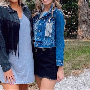 Bedazzle sparkle fringe BDG jean jacket